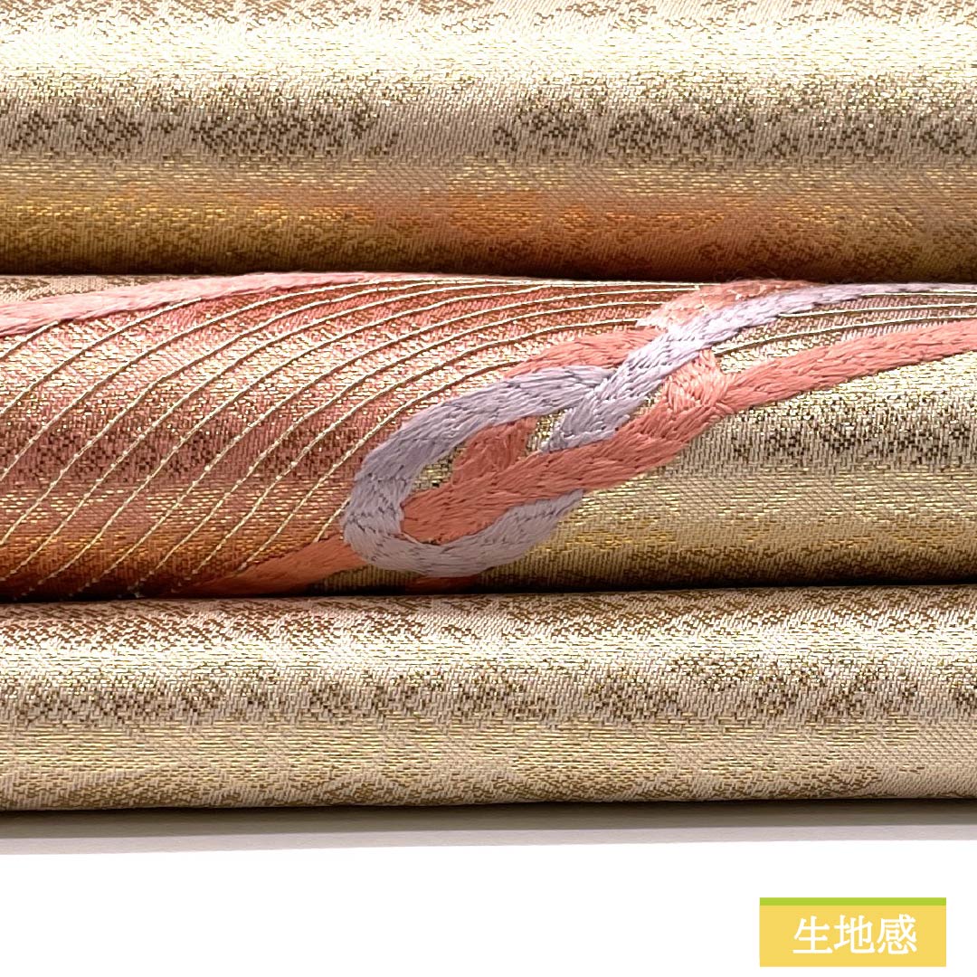 Nagoya Obi, Pure Silk, Grade A, Braided Pattern, 356cm Long, Pointed Pattern, Semi-Formal, Gold, 1124010633321, Nagoya Style