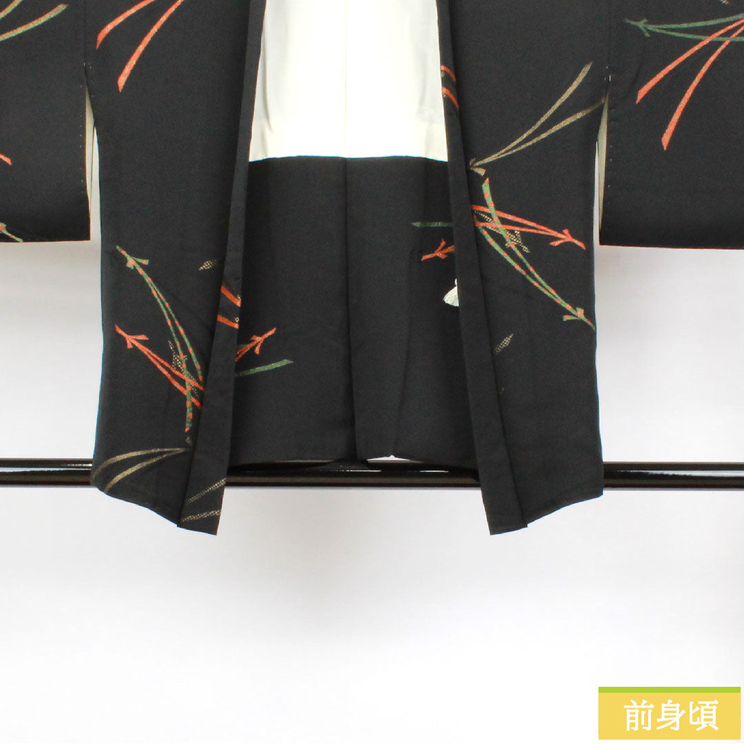 羽織 正絹 身丈78cm 裄丈63.5cm 黒羽織 松葉 一つ紋 桔梗に三つ鱗 Sランク 袷 黒系 1117000822910