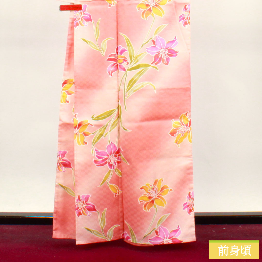 浴衣 木綿 身丈162.5cm 裄丈67.5cm Sランク 単衣 ピンク系 カサブランカ 1118004812413