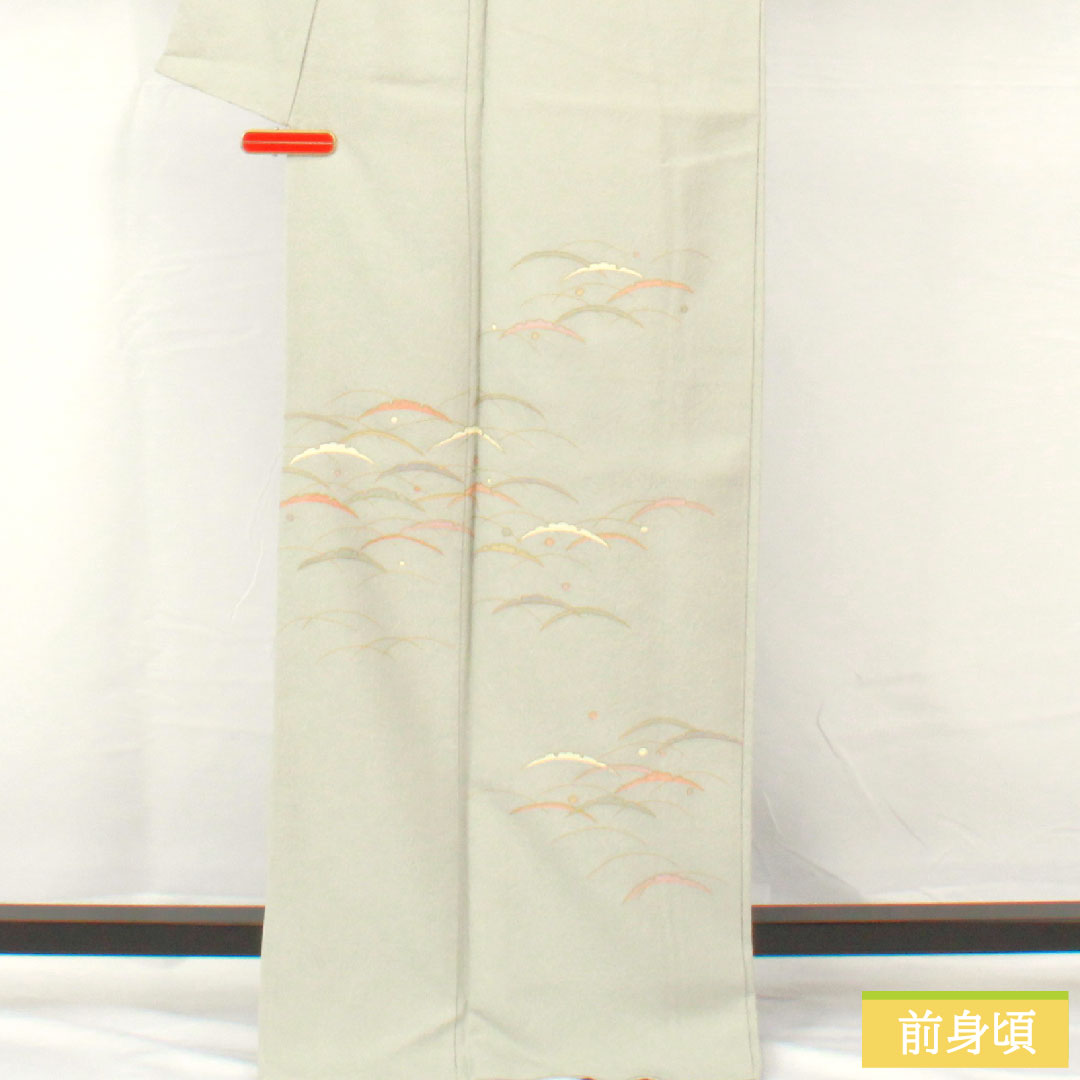 訪問着 正絹 袷 身丈168.5cm 裄丈63.5cm 魚肚白色(ぎょとはくいろ) 京友禅 露芝 しつけ糸付き Sランク グレー系 1112005002522