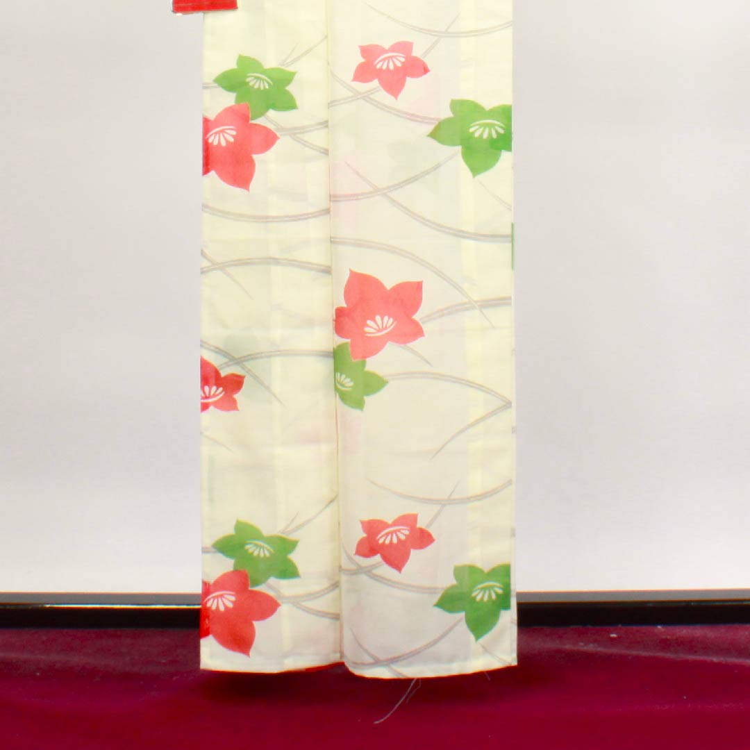 夏物 ポリエステル 訪問着 身丈160cm 裄丈65cm 白百合色(しらゆりいろ)露芝 花模様 絽 Aランク クリーム系 1132000083415