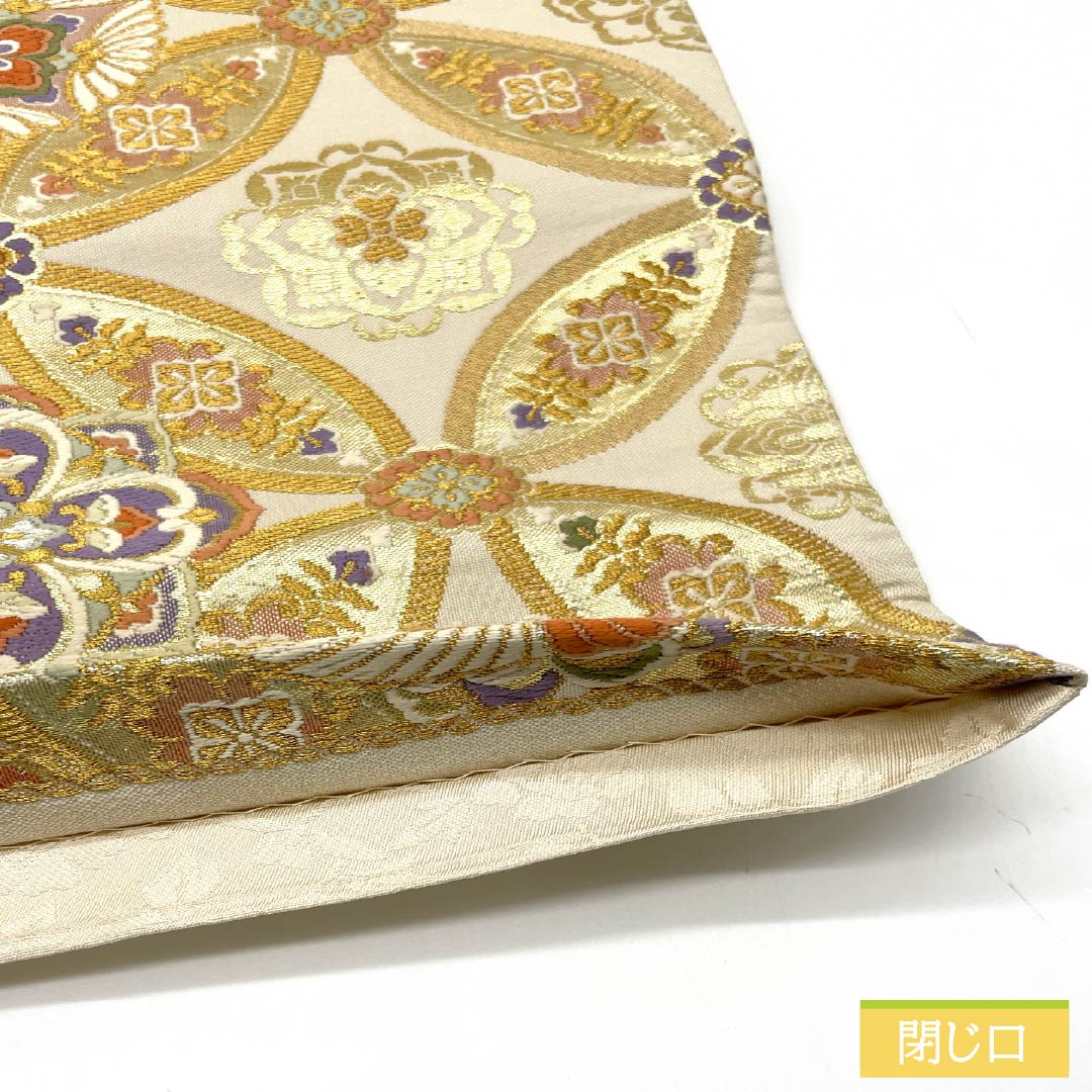 Fukuro Obi, pure silk, powder color, for Tomesode and Furisode, Shippo pattern, flower pattern, obi length 436cm, A rank, six-way, formal, cream color, 1123013703315