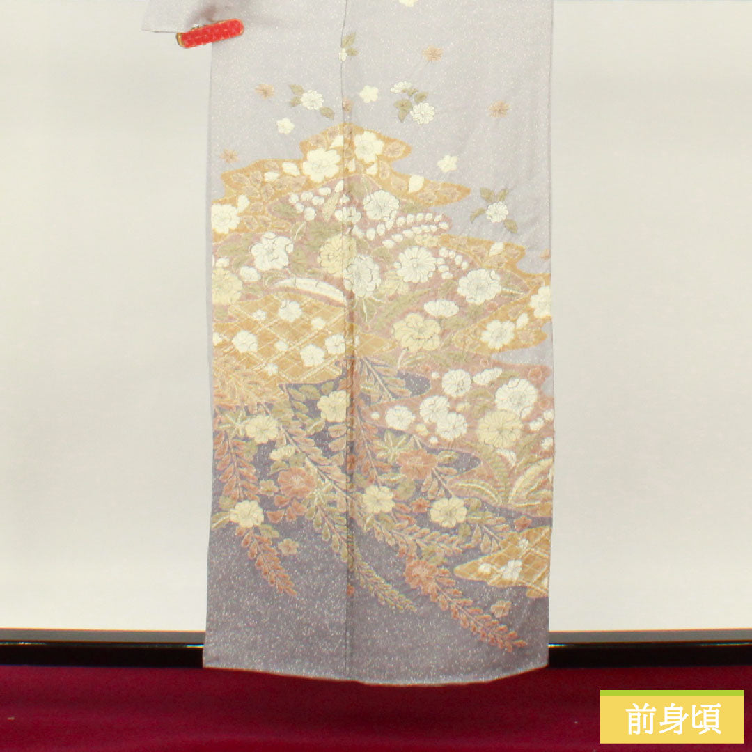 訪問着 正絹 袷 身丈156.5cm 裄丈63.5cm 雪色(せっしょく) 辻ヶ花 作家物 Aランク グレー系 1112004893322