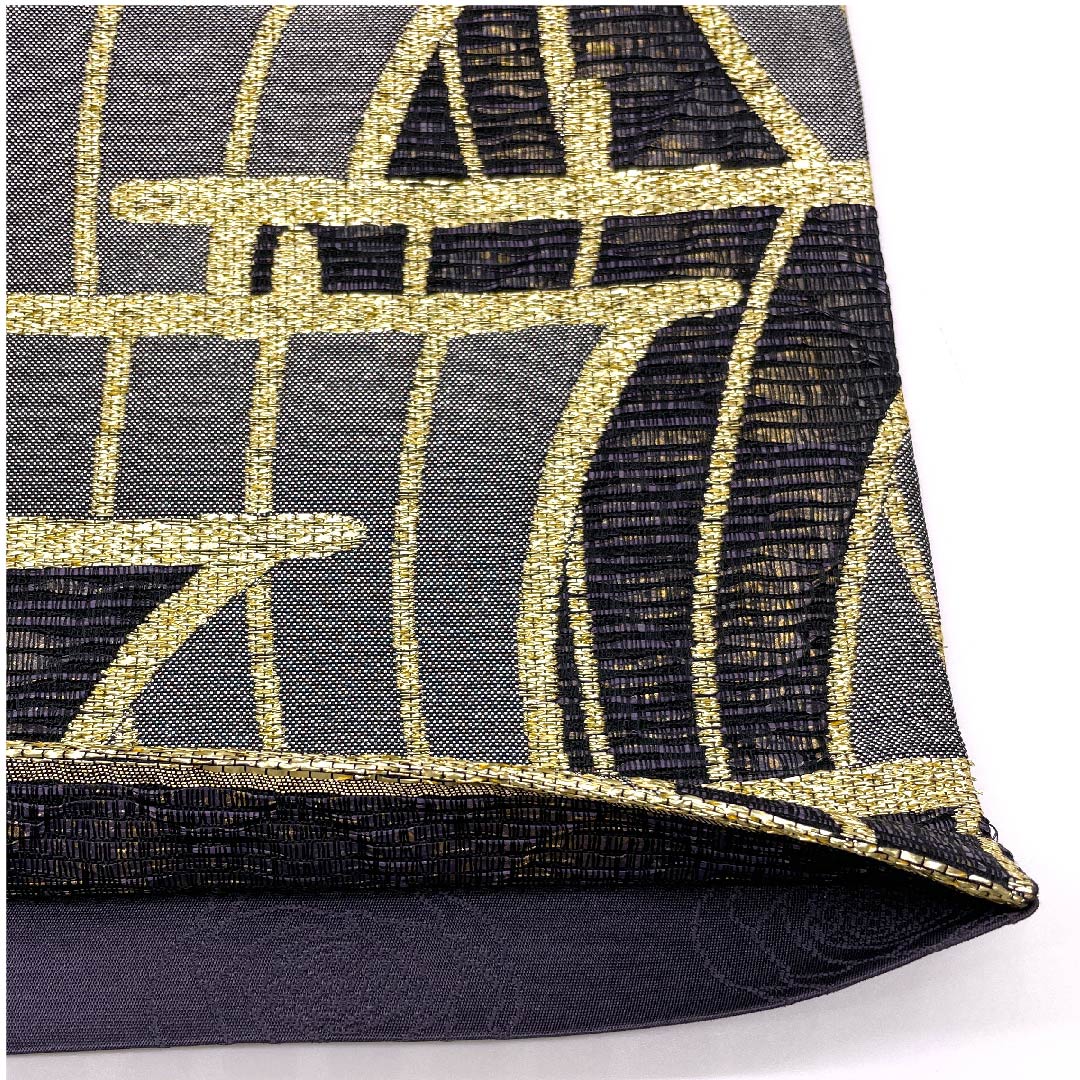 袋帯 緋l紺色(ひこんいろ) 太箔 幾何学模様 帯丈433cm 正絹 Sランク 六通 セミフォーマル 黒系 1123008632310