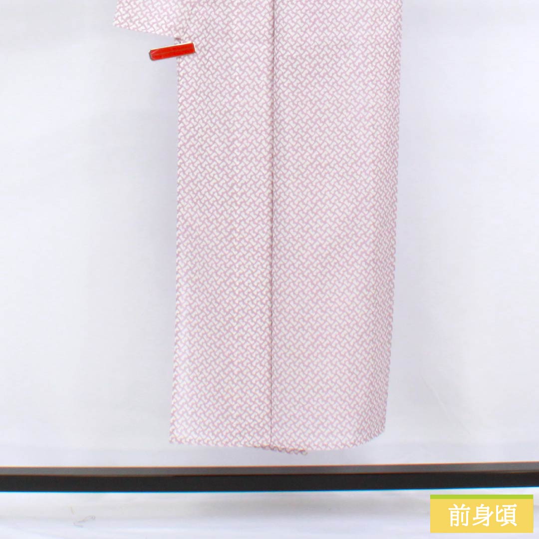 夏物 ポリエステル 小紋 身丈148.5cm 裄丈61cm 半色(はしたいろ) 抽象模様 洗える着物 絽 Aランク 紫系 1132002513120