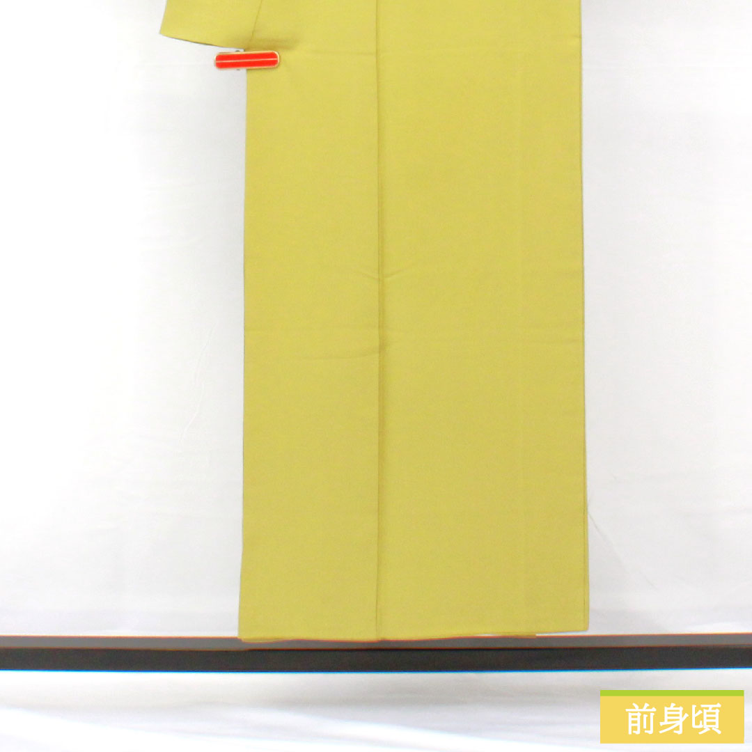 Plain color, pure silk, length 150cm, sleeve length 63cm, Wakanae-iro, plain color, one crest, different hawk feathers, lined, B rank, green, 1114001774119