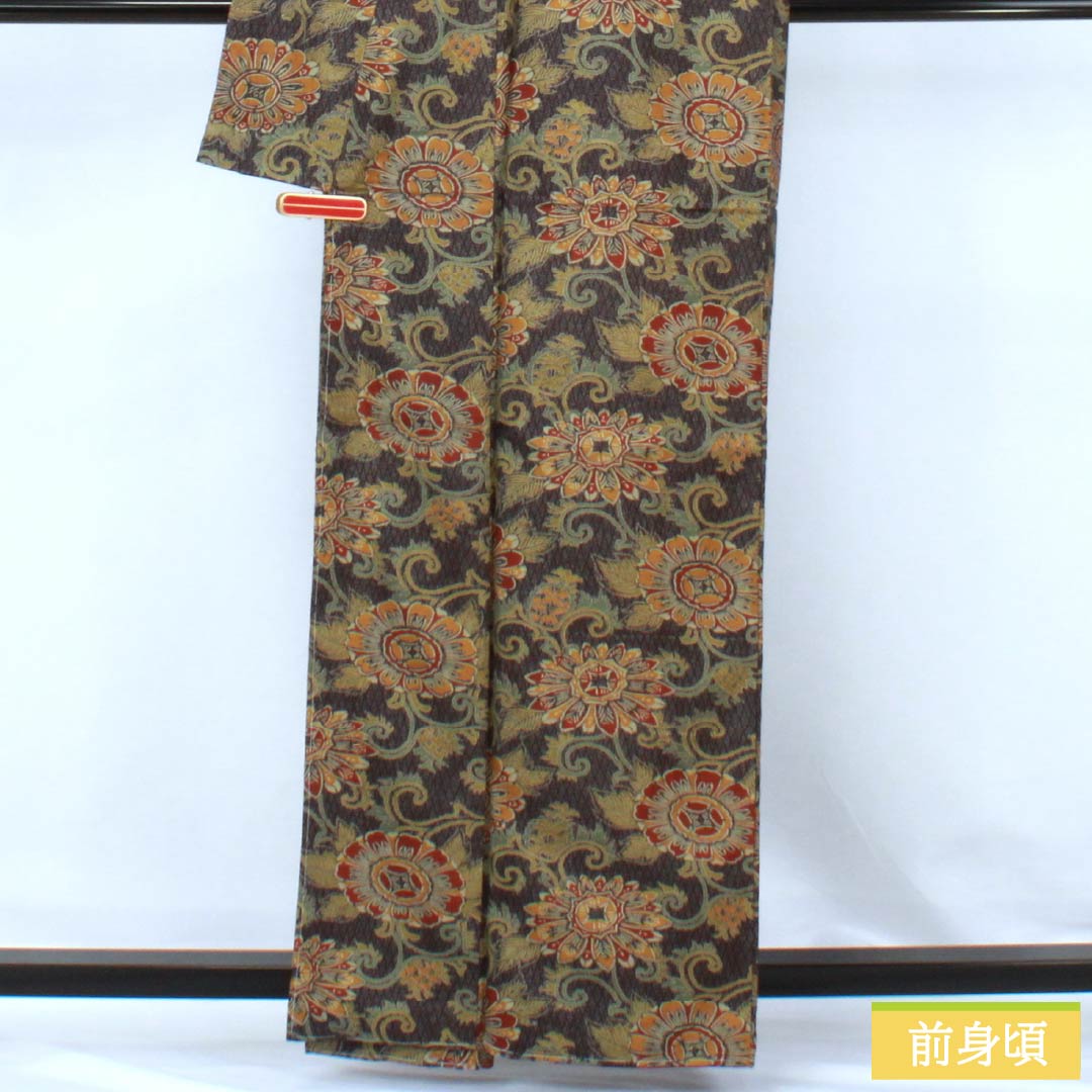 小紋 正絹 Sランク 身丈161.5cm 裄丈64.5cm 袷 石板色(せきばんいろ) 更紗 しつけ糸付き グレー系 1115007182422