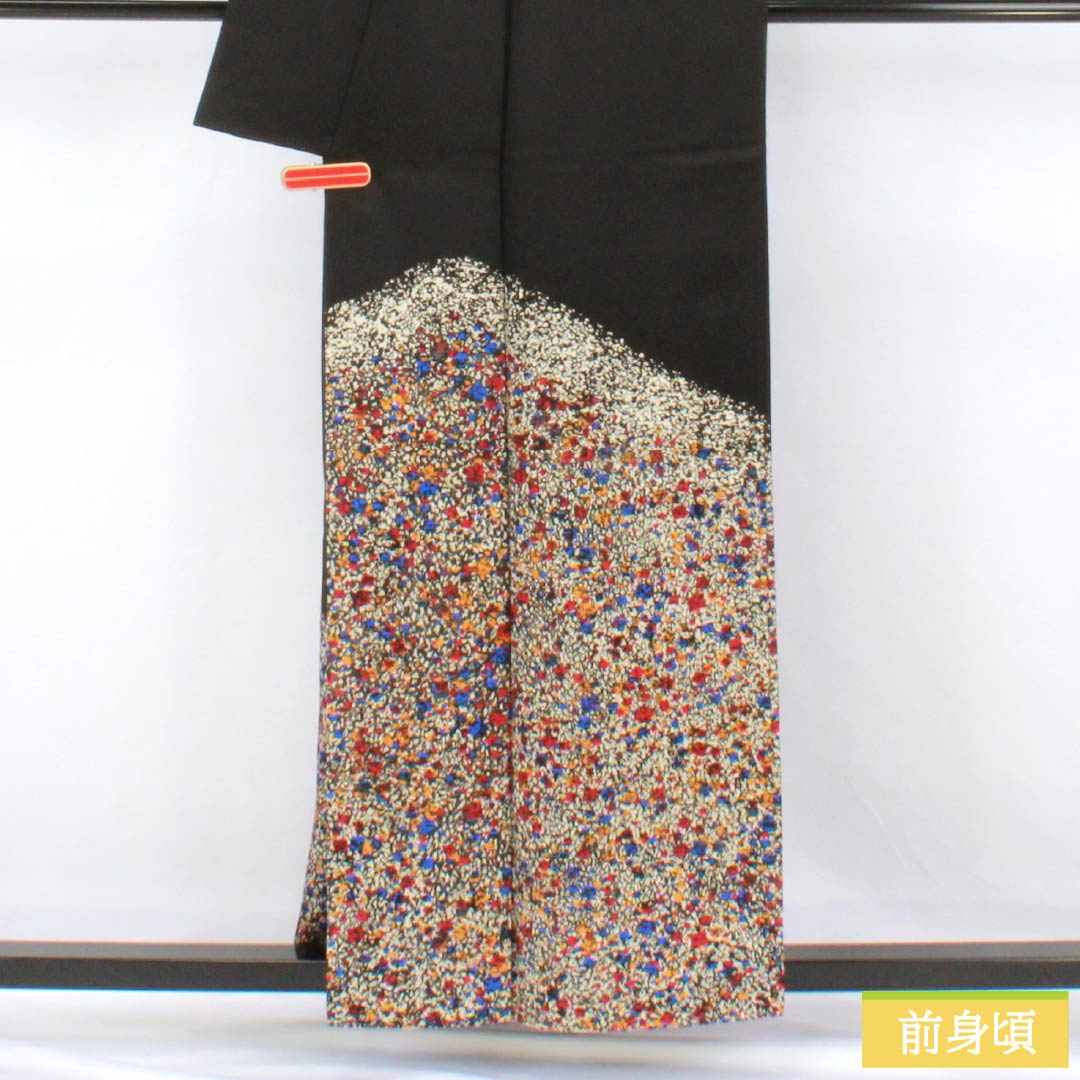 訪問着 正絹 Sランク 袷 身丈157.5cm 裄丈66cm 染色作家 田中文子 重ね衿付き 三松シルクケア 黒系 1112007492310