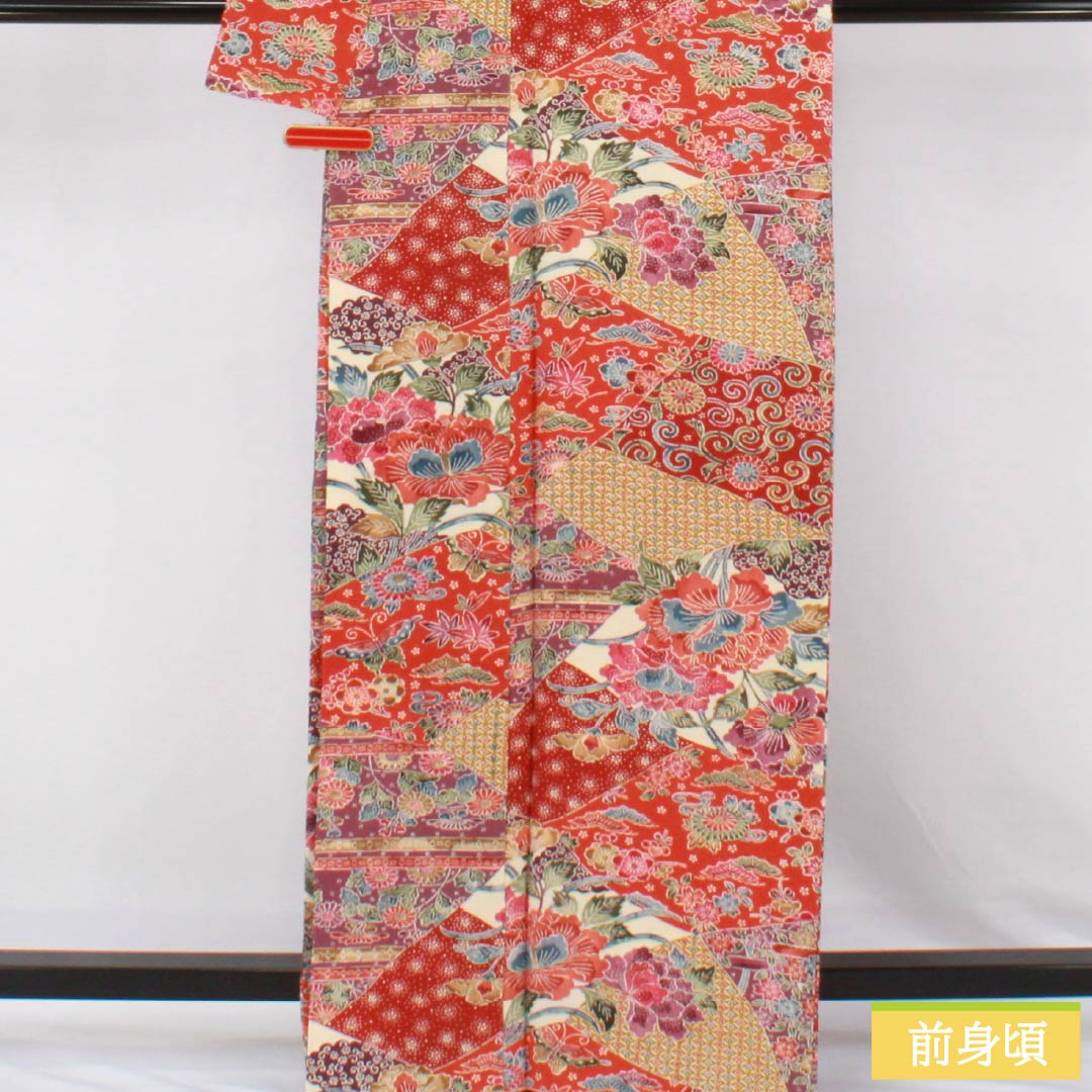 小紋 正絹 Sランク 身丈163cm 裄丈67cm 袷 京紅型 割付文様 紅型調 草花 グラデーション系 1115007342499