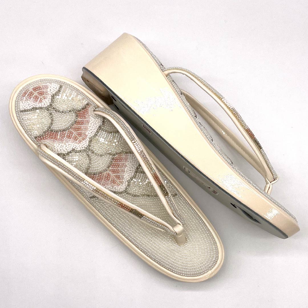 (New old stock) Formal sandal and bag set, white, unused, beads, pine, size M, white, A rank, 1133000153311