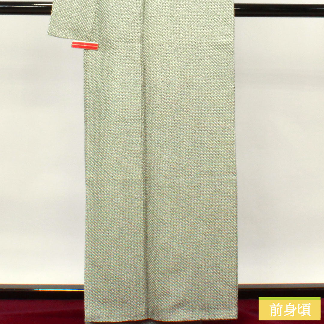 小紋 正絹 身丈161.5cm 裄丈64.5cm 袷 青浅緑色 総絞り しつけ糸付き 未使用品 Sランク 緑系 1115003902419