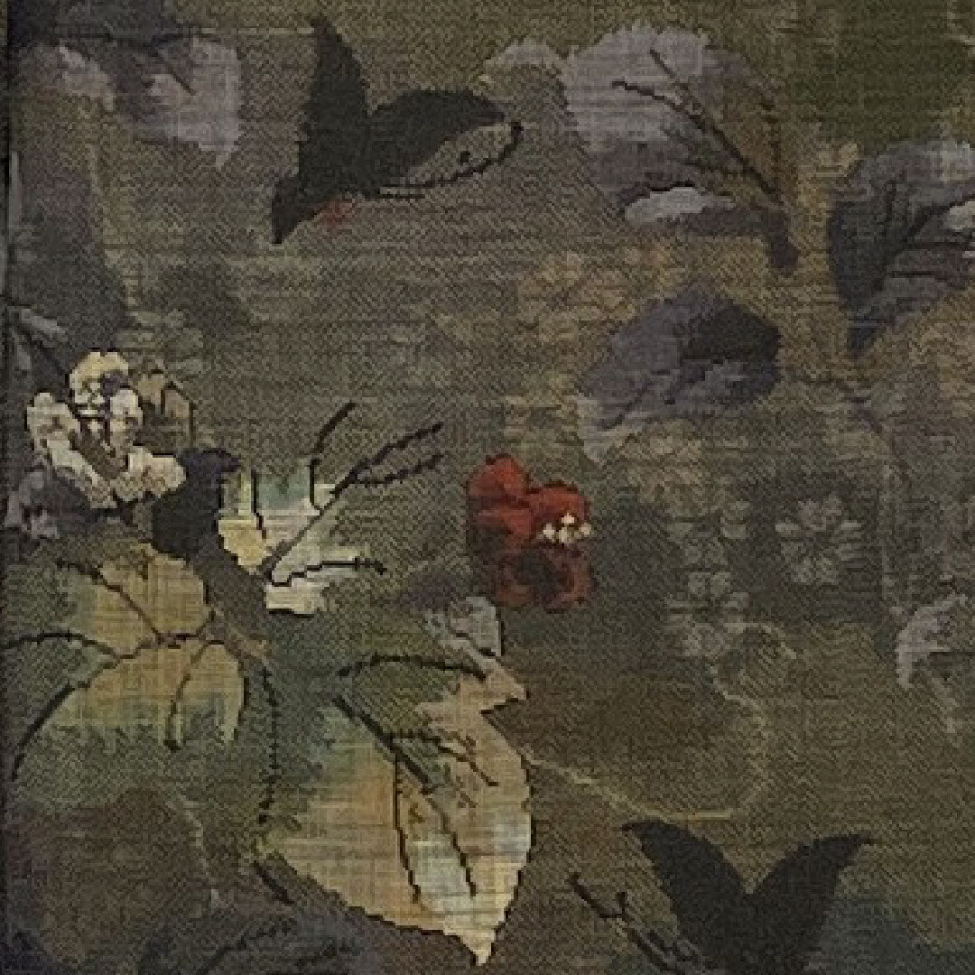 大島紬 身丈166.5cm 裄丈66cm 草花に蝶模様 9マルキ 正絹 Sランク 袷 グレー系 1116000902422