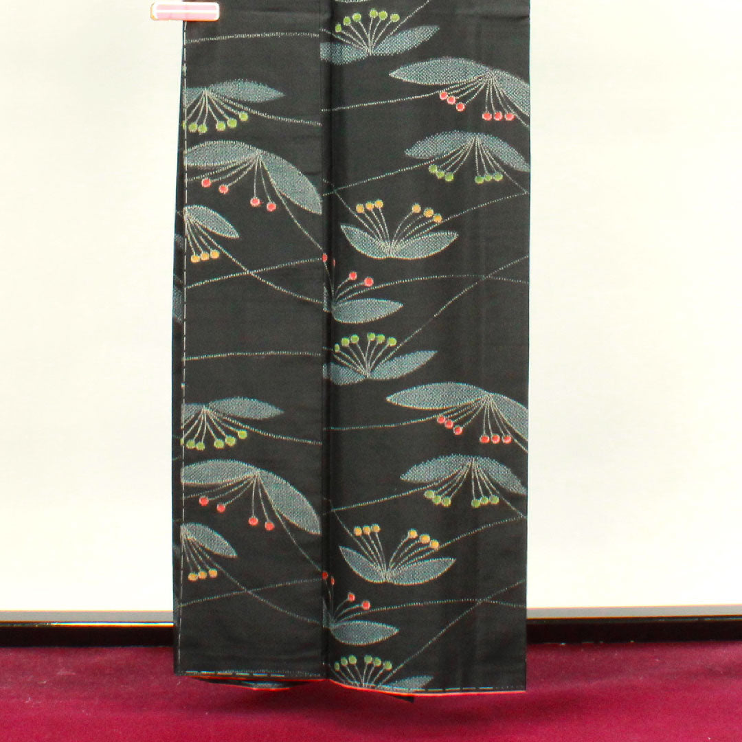 Tsumugi, Length 160cm, Sleeve length 66.5cm, with basting thread, Abstract pattern, Pure silk, S rank, Lined, Black, 1116002532410