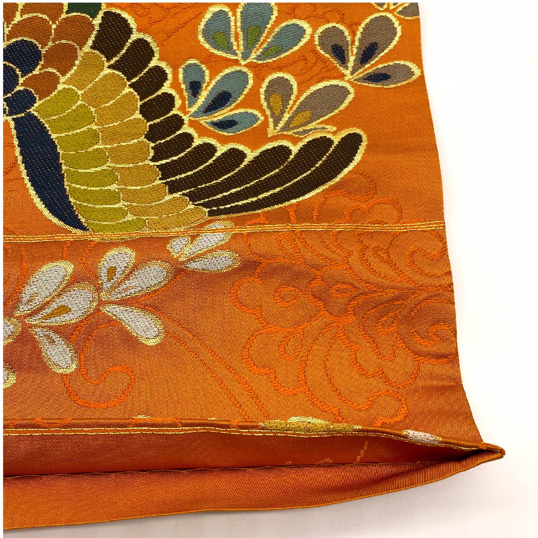 袋帯 人参色(にんじんいろ) 鳳凰 白綾苑大庭 帯丈432cm 正絹 Sランク 六通 フォーマル 橙系 1123008912326