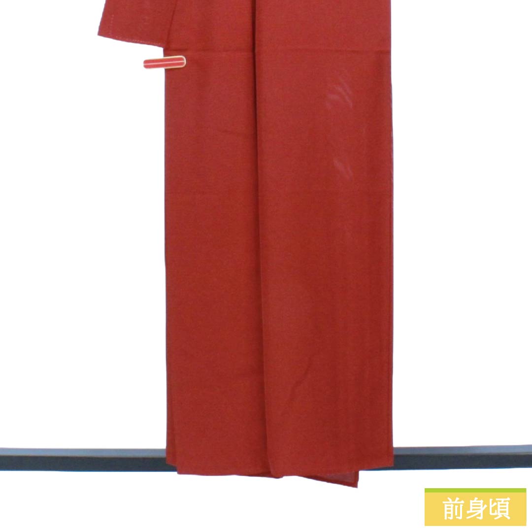 夏物 正絹 色無地 Sランク 身丈155.5cm 裄丈66.5cm 牛血紅色(ぎゅうけつこういろ) 丸に梅鉢 一つ紋 絽 赤系 1132003682312