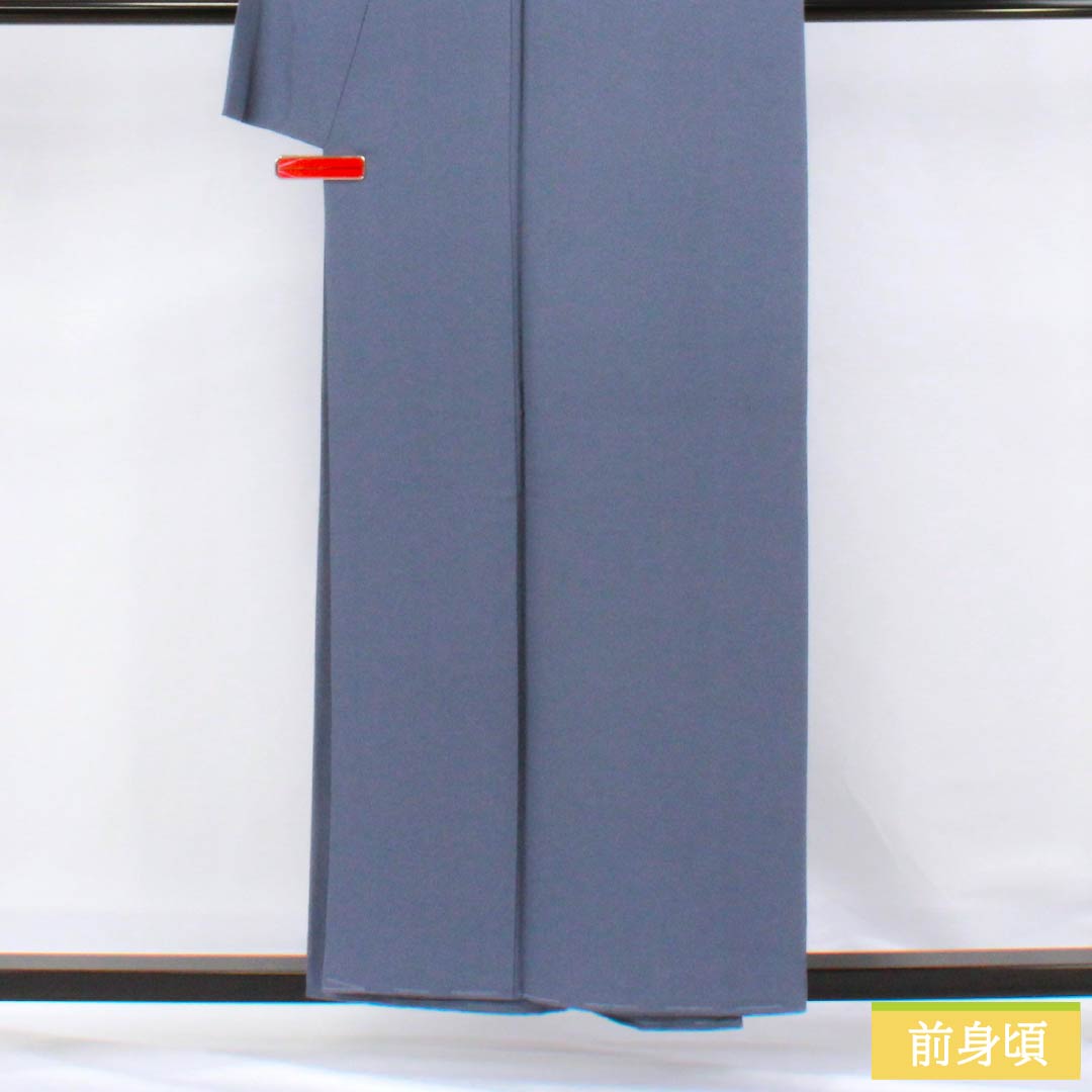 Solid-colored silk kimono, S-rank, length 155cm, sleeve length 61.5cm, Edo-nandou color (Edonando-iro), plain kimono with one sewn crest, lined, blue, product number 1114002292317