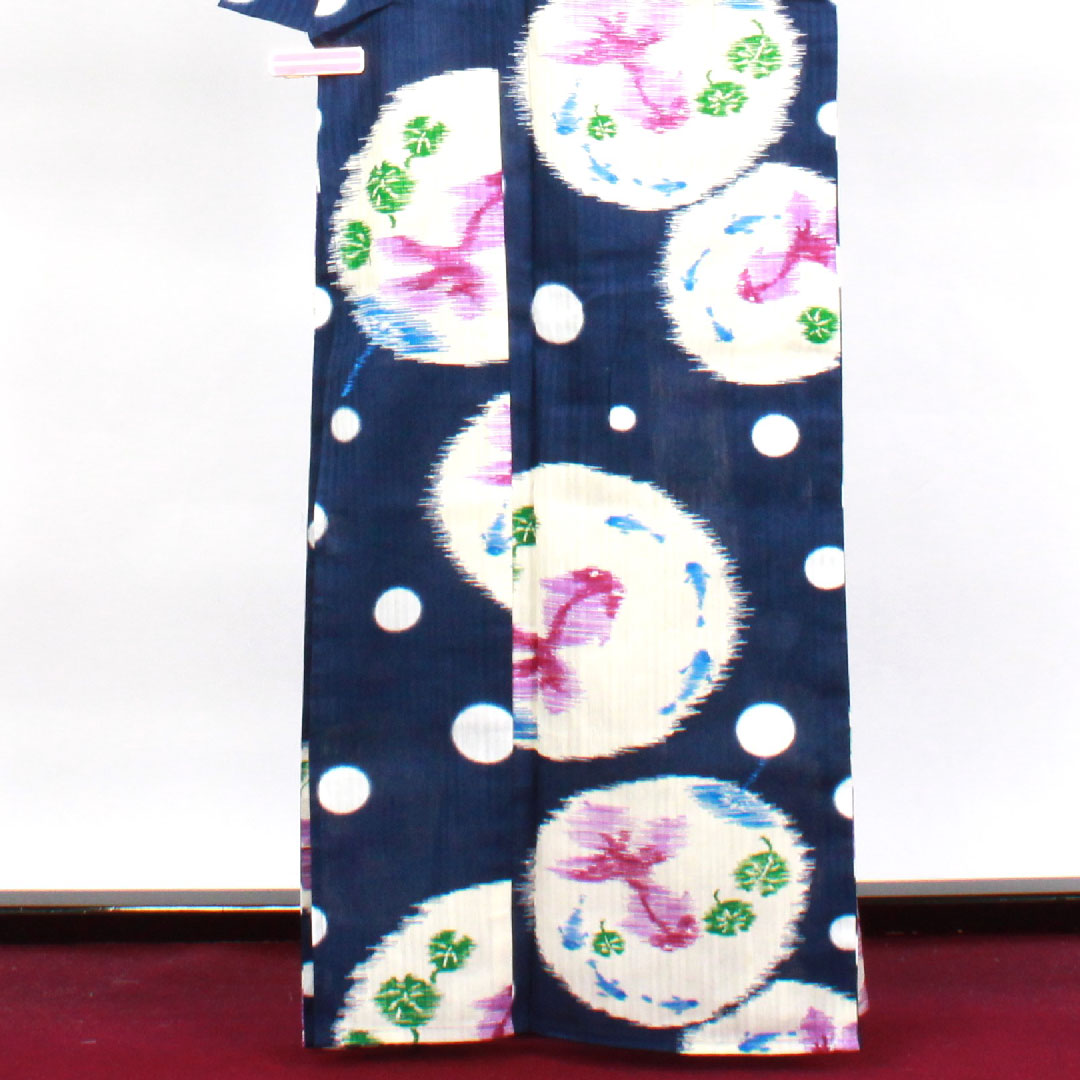 浴衣 紺桔梗色 抽象模様 木綿 Aランク 単衣 身丈163cm 裄丈68cm 紺系 1118001333418