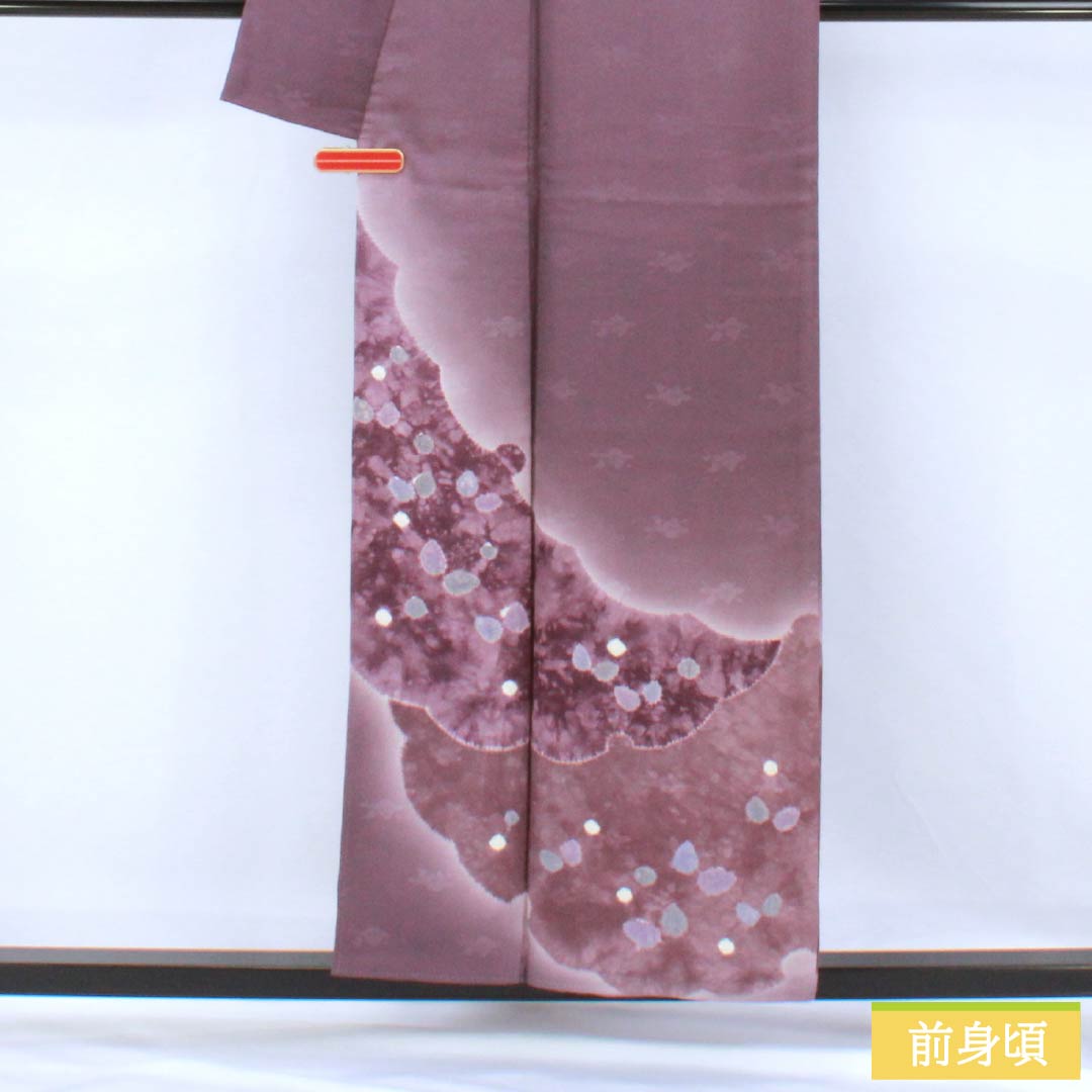 Visiting Kimono, Pure Silk, Grade A, Lined, Length 156.5cm, Sleeve Length 63cm, Ancient Purple (Kodai Murasaki Iro), Shibori Pattern, Snow Circle, Camellia, Sayagata Pattern, Purple, Item Number: 1112007063320