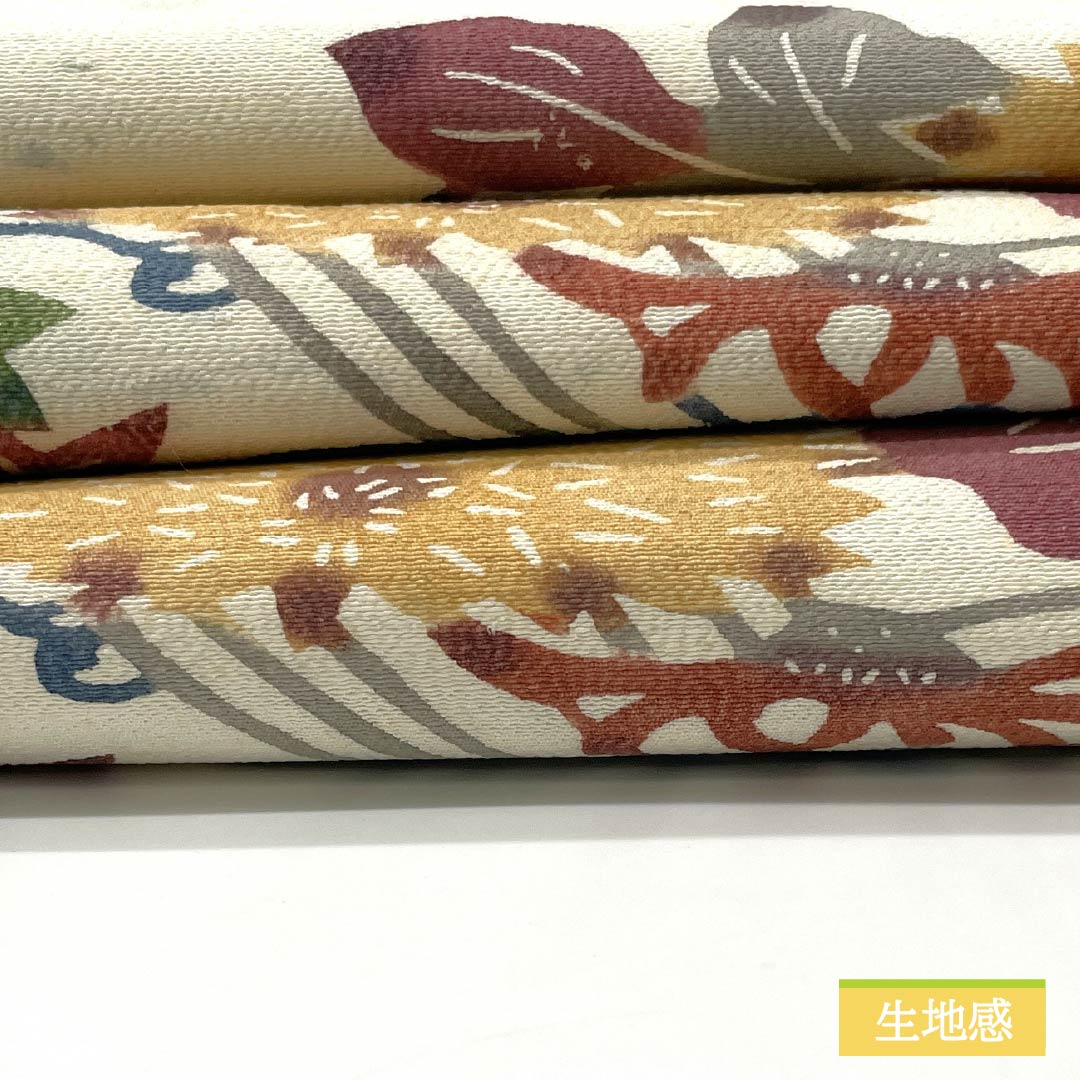 名古屋帯 生成り色(きなりいろ) 京紅型 抽象花 紅葉 帯丈350cm 正絹 Bランク 六通 カジュアル クリーム系 1124006954315 名古屋仕立て