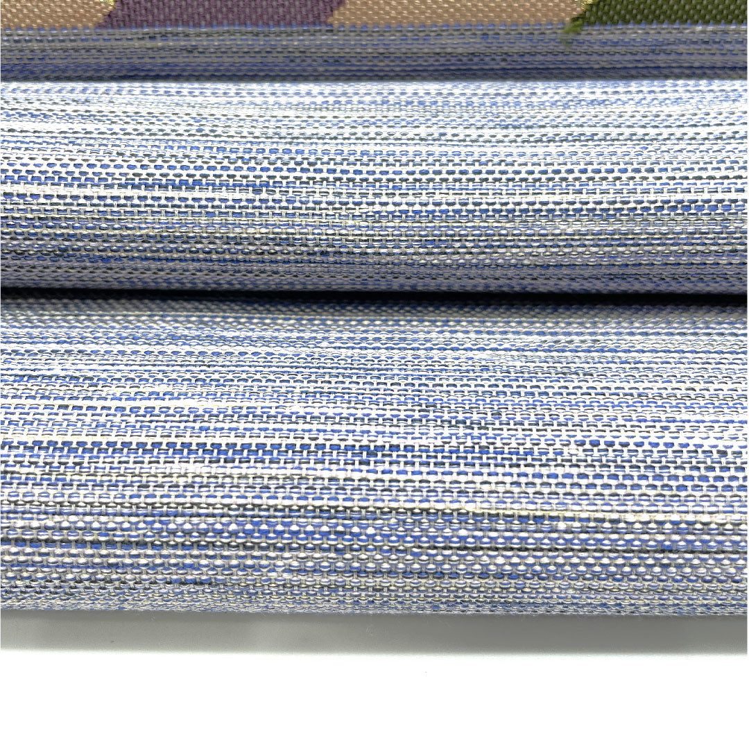 袋帯 横段 幾何学模様 帯丈454cm 正絹 Sランク ポイント柄 カジュアル 青系 1123003872417