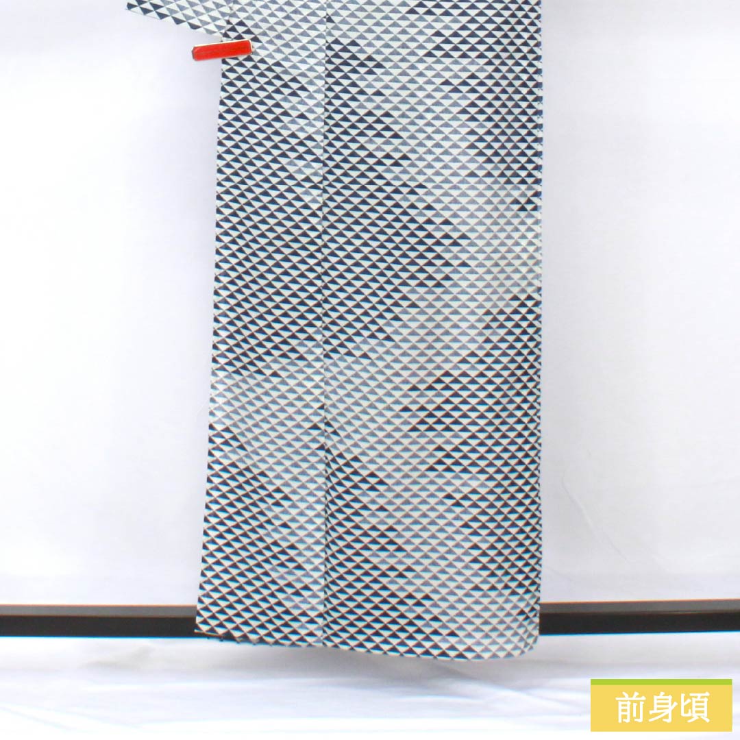 夏物 ポリエステル 小紋 身丈159cm 裄丈65.5cm 鱗 洗える着物 絽 Sランク 白系 1132002302311