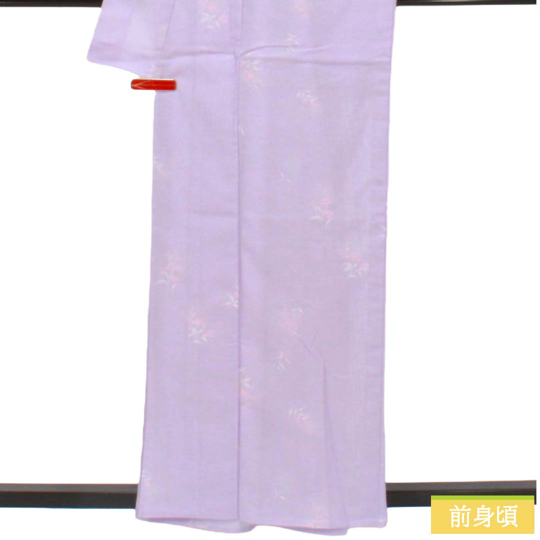 夏物 ポリエステル 小紋 Sランク 身丈159cm 裄丈64cm 薄藤色(うすふじいろ) 洗える着物 小花 絽 紫系 1132006042320