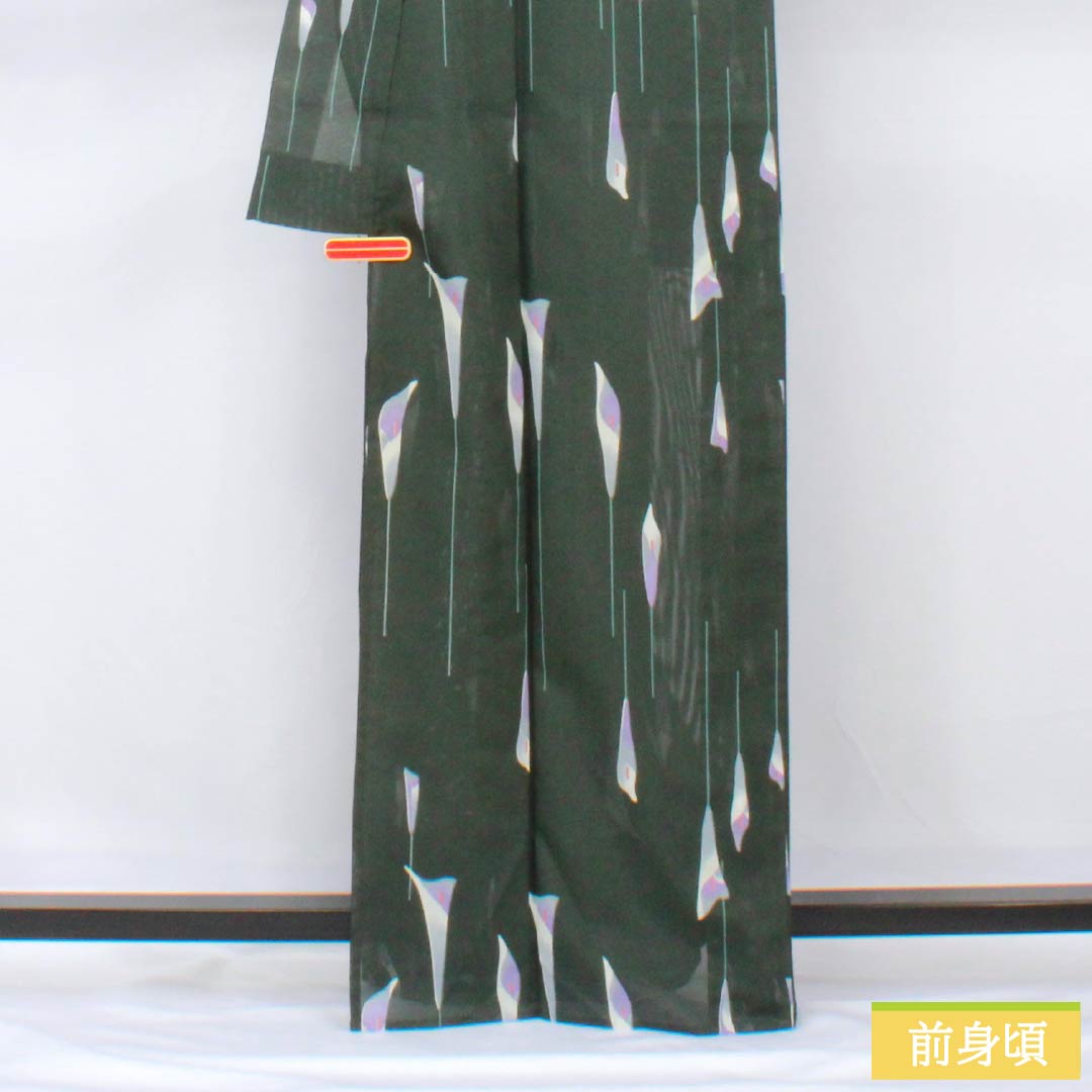 夏物 ポリエステル 小紋 身丈166cm 裄丈65cm カラー 洗える着物 絽 Sランク 緑系 1132002342519