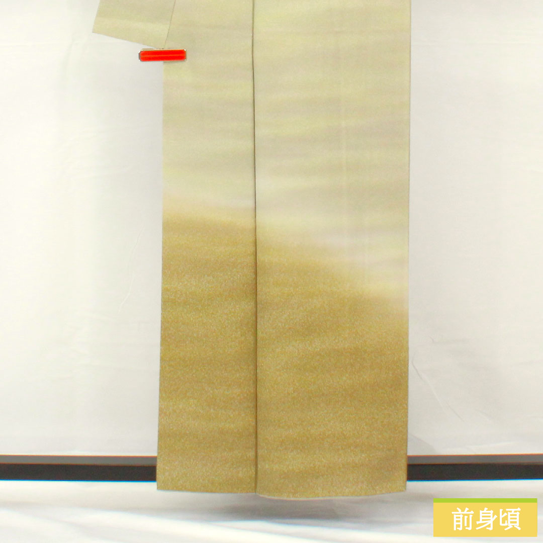 訪問着 正絹 袷 身丈157.5cm 裄丈64cm 硫黄色)いおういろ) ボカシ模様 Sランク 緑系 1112004972319
