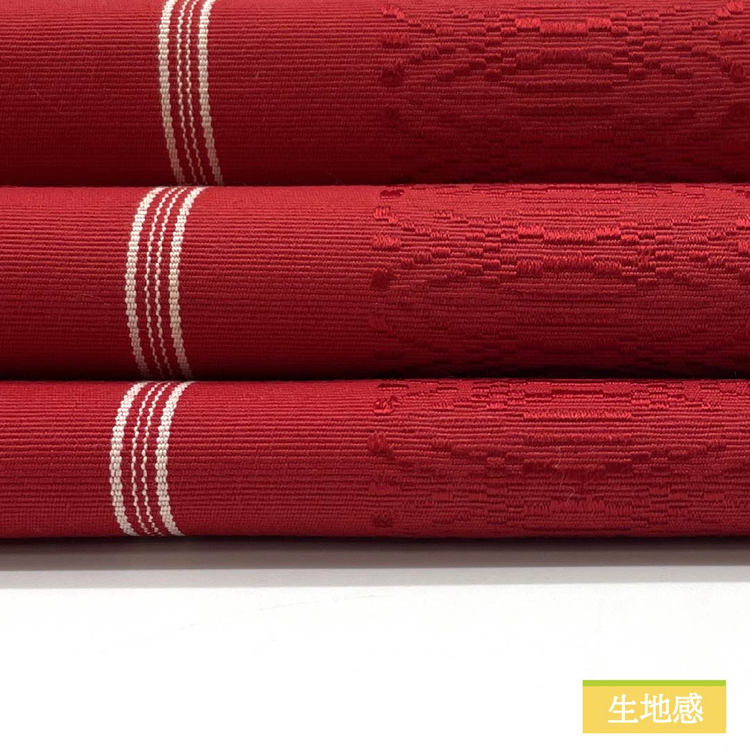 (未仕立)名古屋帯 土耳古赤色(とるこあかいろ) 博多織 献上柄 帯丈376cm 木綿 Sランク 全通 カジュアル 赤系 1124006892312 開き仕立て