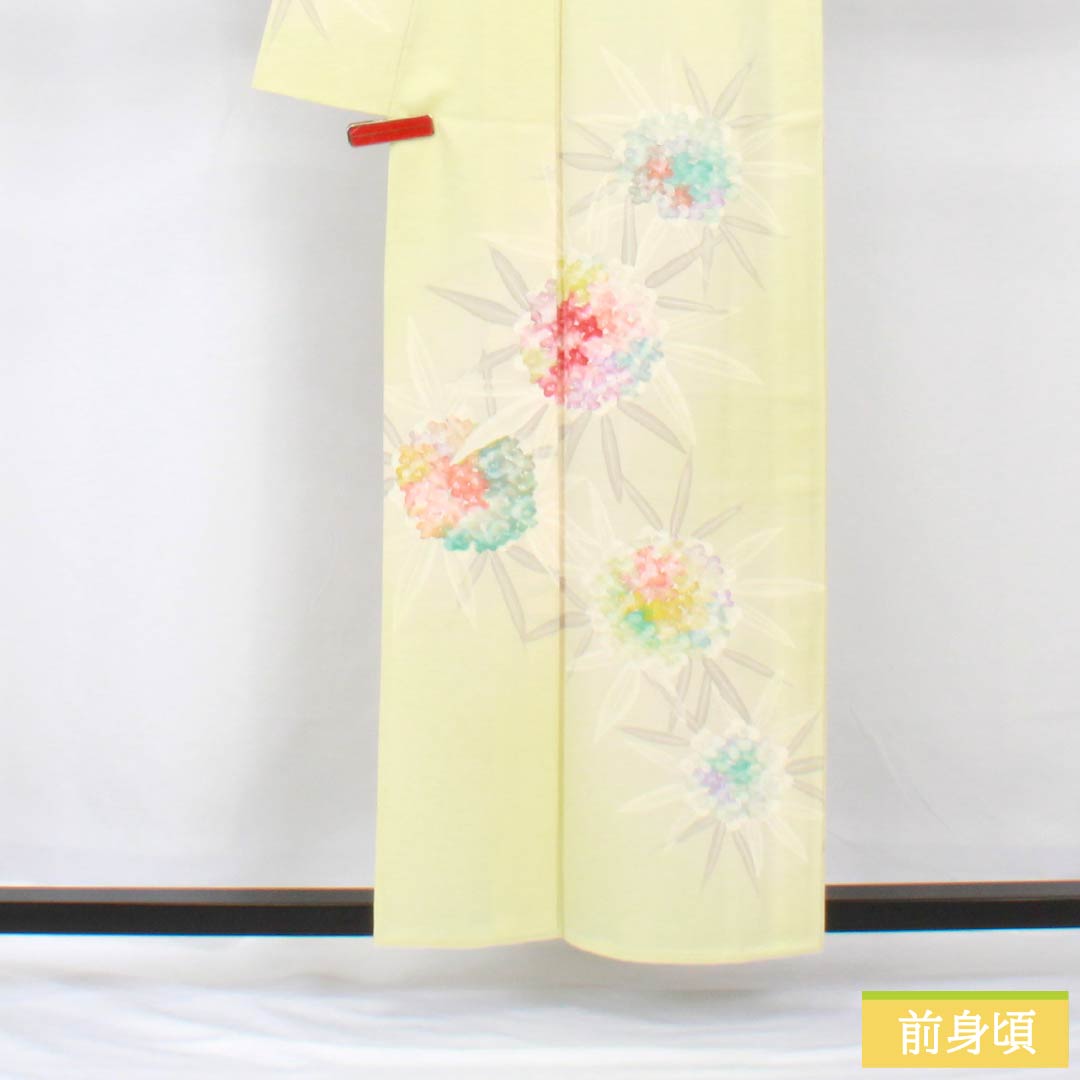 小紋 正絹 身丈158cm 裄丈63.5cm 単衣 硫黄色(いおういろ) ろうけつ染め 沈丁花 Sランク 黄系 1115005702323
