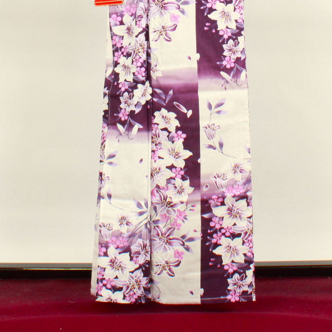 浴衣 市松 草花模様 木綿 Sランク 単衣 身丈162cm 裄丈66.5cm 白系 1118001532411