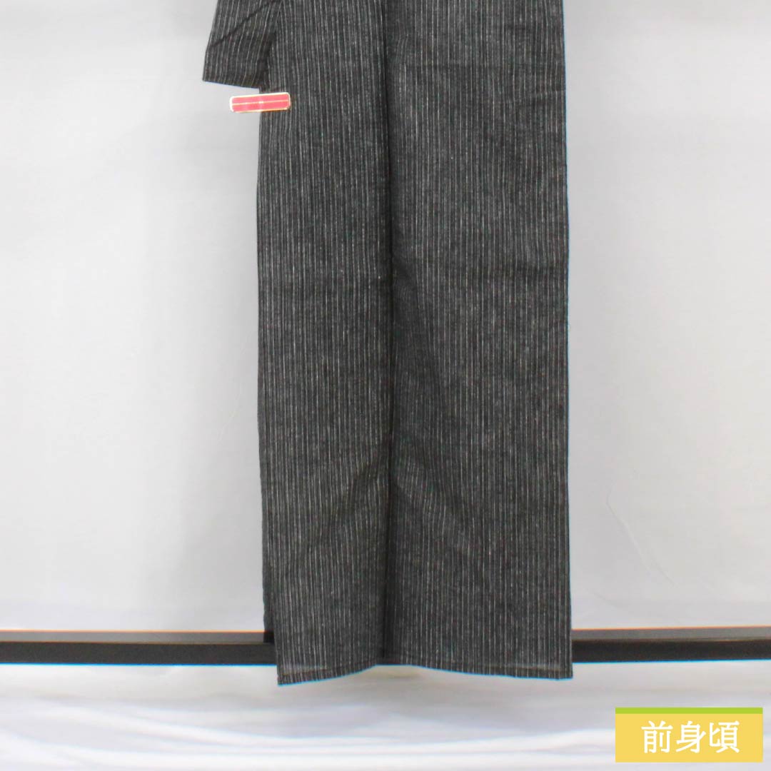 Yukata Cotton Linen Length 159cm Sleeve length 67cm S rank Single layer Black Striped Cotton Linen 1118005632310