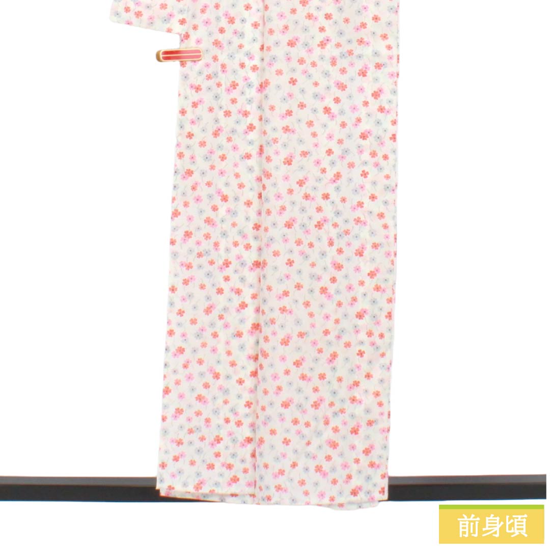 夏物 ポリエステル 小紋 Aランク 身丈156cm 裄丈62.5cm 型染 小花 洗える着物 絽 白系 1132004973311