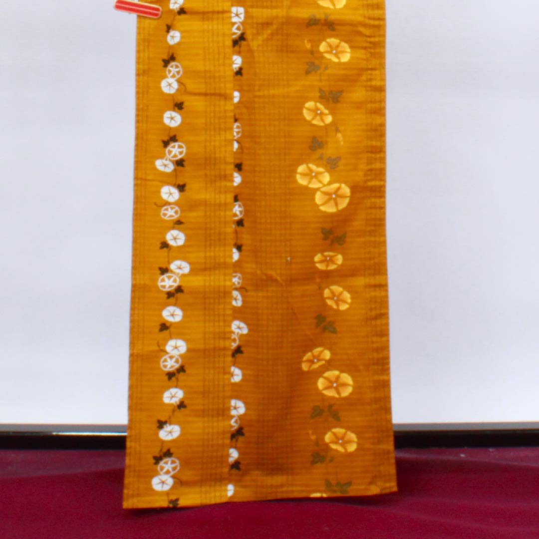 浴衣 金黄色 朝顔 木綿 Sランク 単衣 身丈163.5cm 裄丈65.5cm 茶系 1118004042414