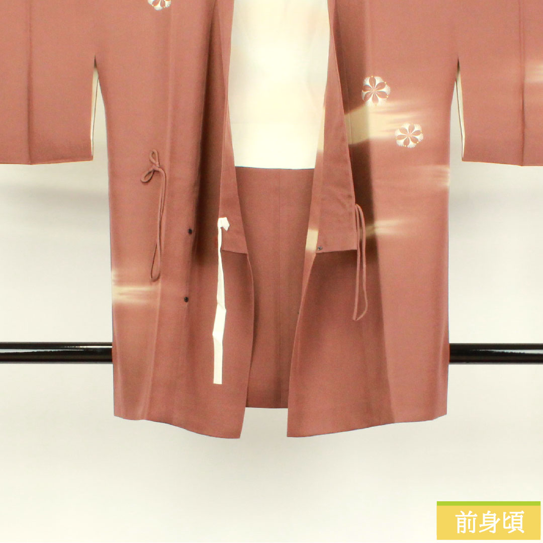 道中着 正絹 身丈84cm 裄丈62.5cm 檜皮色 刺繡 抽象模様 Aランク 袷 茶系 1117000773914