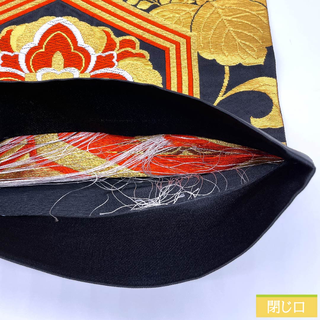 (未仕立)袋帯 黒色 亀甲 華文 桔梗 帯丈412cm 正絹 Aランク 六通 フォーマル 黒系 1123010313310