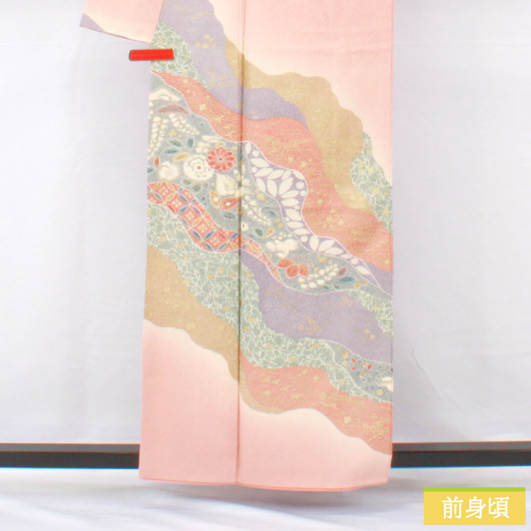 訪問着 正絹 袷 身丈159cm 裄丈63.5cm 東雲色(しののめいろ) 京友禅 辻ヶ花 Aランク ピンク系 1112005673313