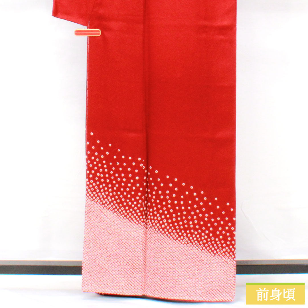色留袖 正絹 身丈162.5cm 裄丈65cm 袷 赤紅色(あかべにいろ) 部分絞り 一つ紋 中陰片喰 しつけ糸付き 未使用品 Sランク 赤系 1111001542412