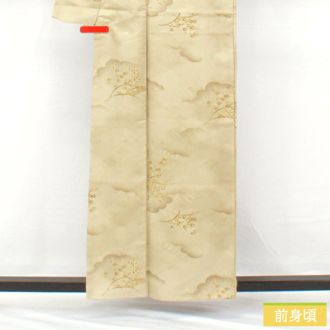小紋 ポリエステル 身丈158cm 裄丈64cm 袷 蠟色(ろういろ) 洗える着物 草花模様 Sランク 緑系 1115004772319