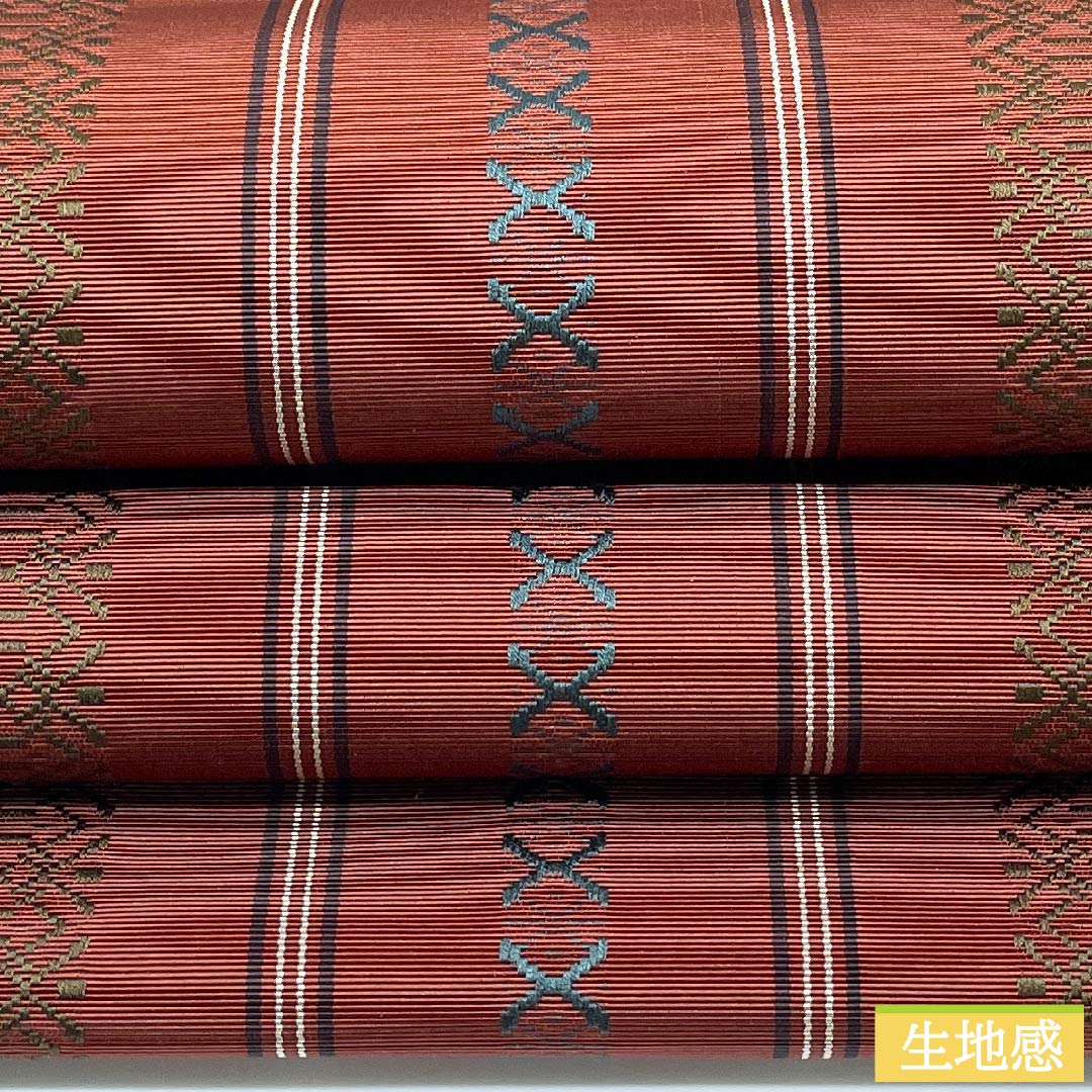 名古屋帯 海老赤色 博多織 献上柄 博多帯 帯丈363cm 正絹 Sランク 全通 カジュアル 茶系 1124005832314 名古屋仕立て