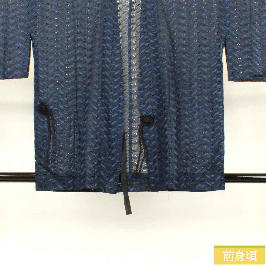 道中着 ポリエステル 身丈77.5cm 裄丈63.5cm 幾何学模様 スリーシーズン Sランク 単衣 黒系 1117000602910