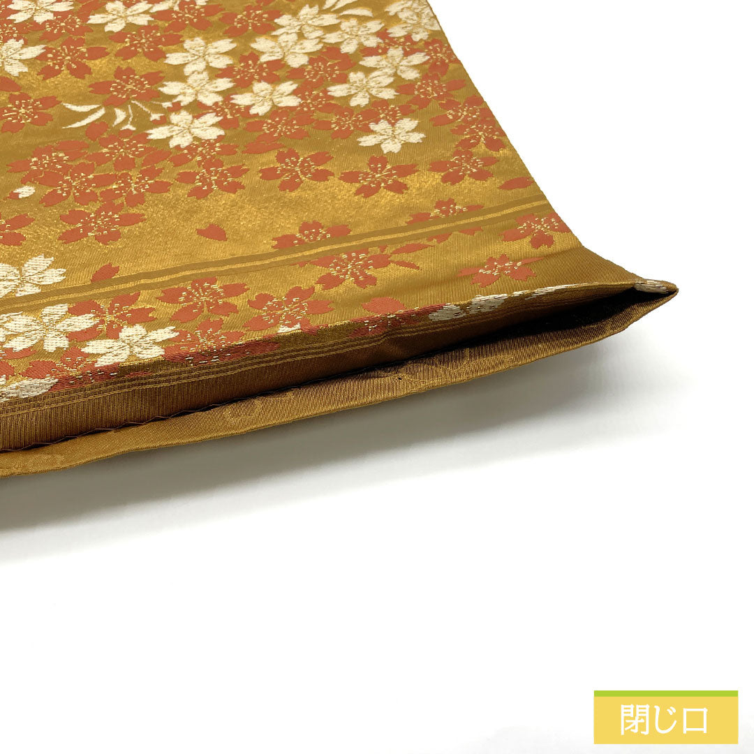 (京袋帯)名古屋帯 ポリエステル Aランク 枇杷茶色(びわちゃいろ) 京袋帯 桜 帯丈370cm 六通 カジュアル 黄系 1124011053323 開き仕立て