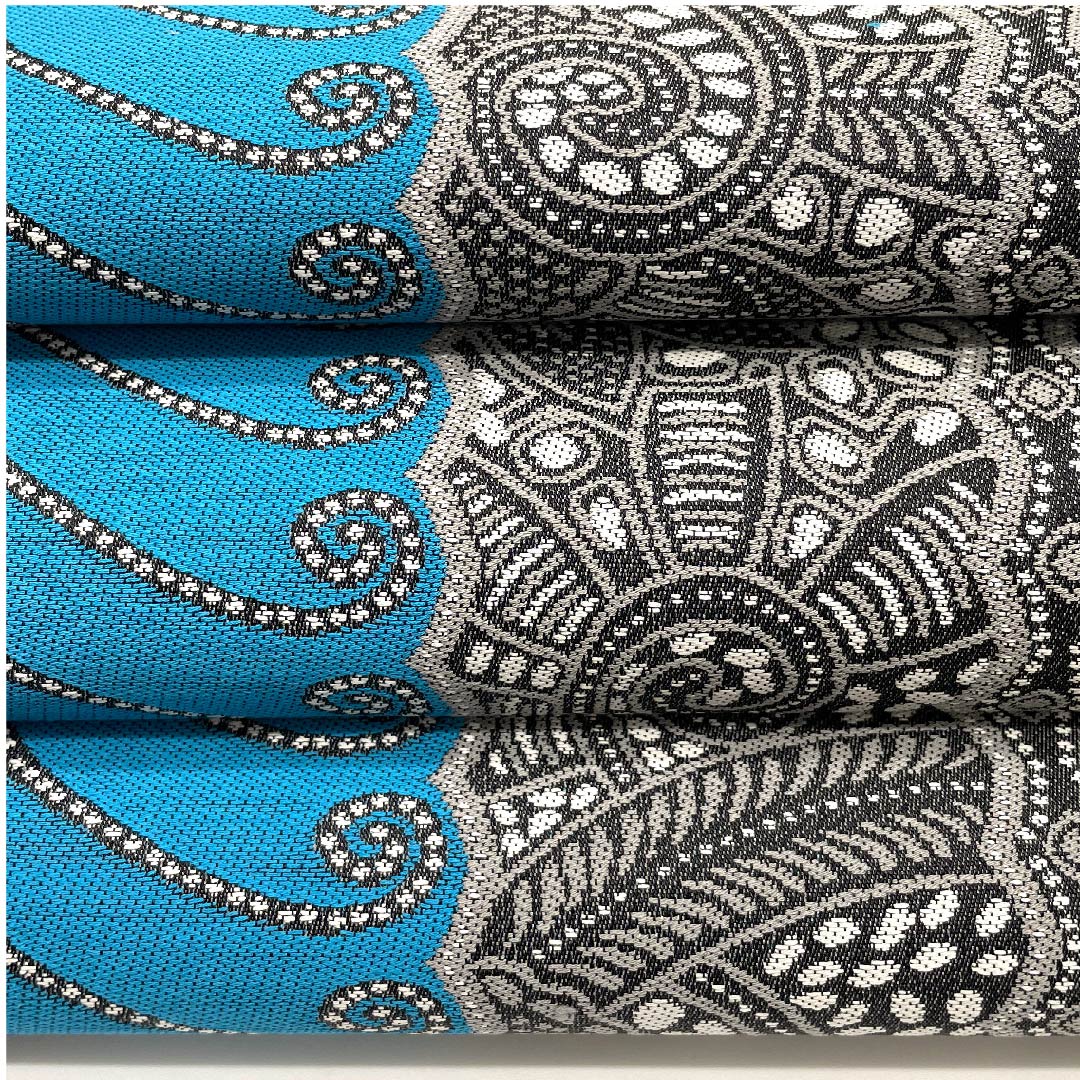 名古屋帯 活色 幾何学模様 ペイズリー柄 帯丈375.5cm 正絹 Sランク 全通 カジュアル 青系 1124005152317 開き仕立て