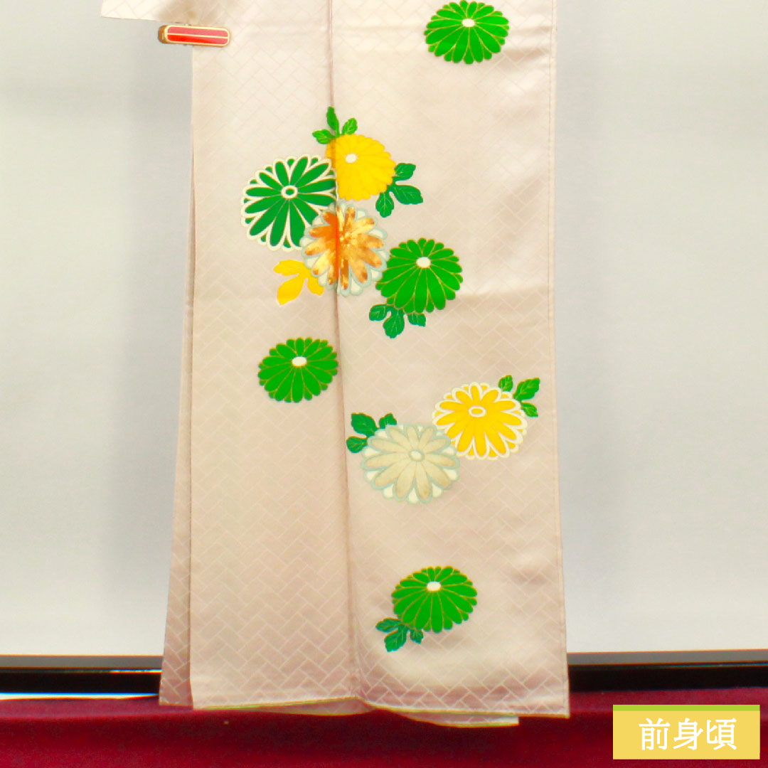 訪問着 正絹 袷 身丈160cm 裄丈64.5cm 薄桜色(うすざくらいろ) 京友禅 菊 Sランク ピンク系 1112004332413