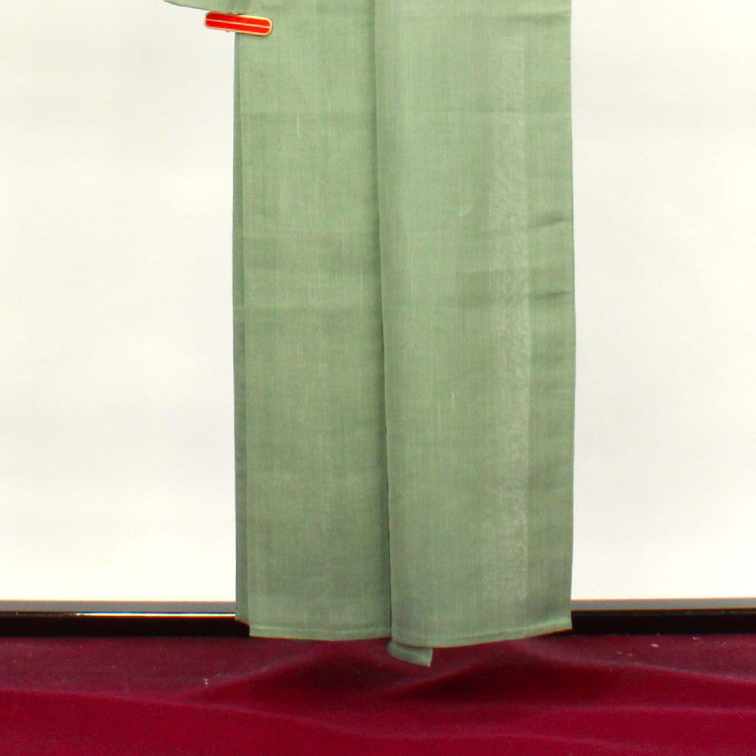 夏物 正絹 色無地 身丈156cm 裄丈63cm 灰緑色(はいみどりいろ) 紬地 紗 Sランク 緑系 1132000562319