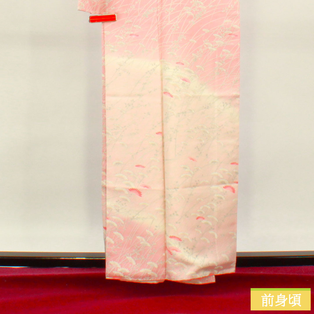 訪問着 正絹 袷 身丈159cm 裄丈64cm 一重梅色 草花模様 Aランク ピンク系 1112004133313
