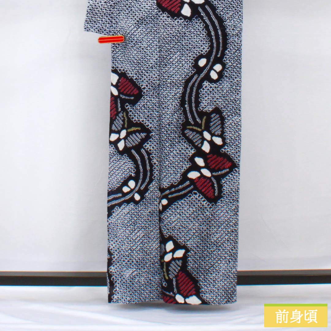 Yukata Cotton Length 163.5cm Sleeve length 67.5cm A rank Single layer Navy blue Arimatsu tie-dye Butterfly 1118005663418
