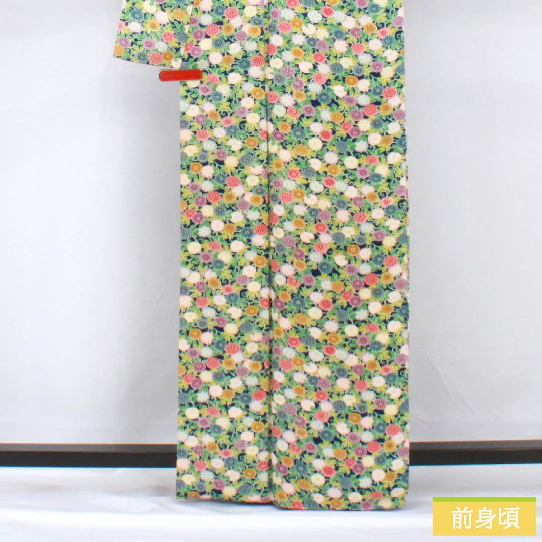 小紋 正絹 身丈163cm 裄丈65cm 袷 紺瑠璃色(こんるりいろ) 小菊 高島屋 Aランク 紺系 1115005733418