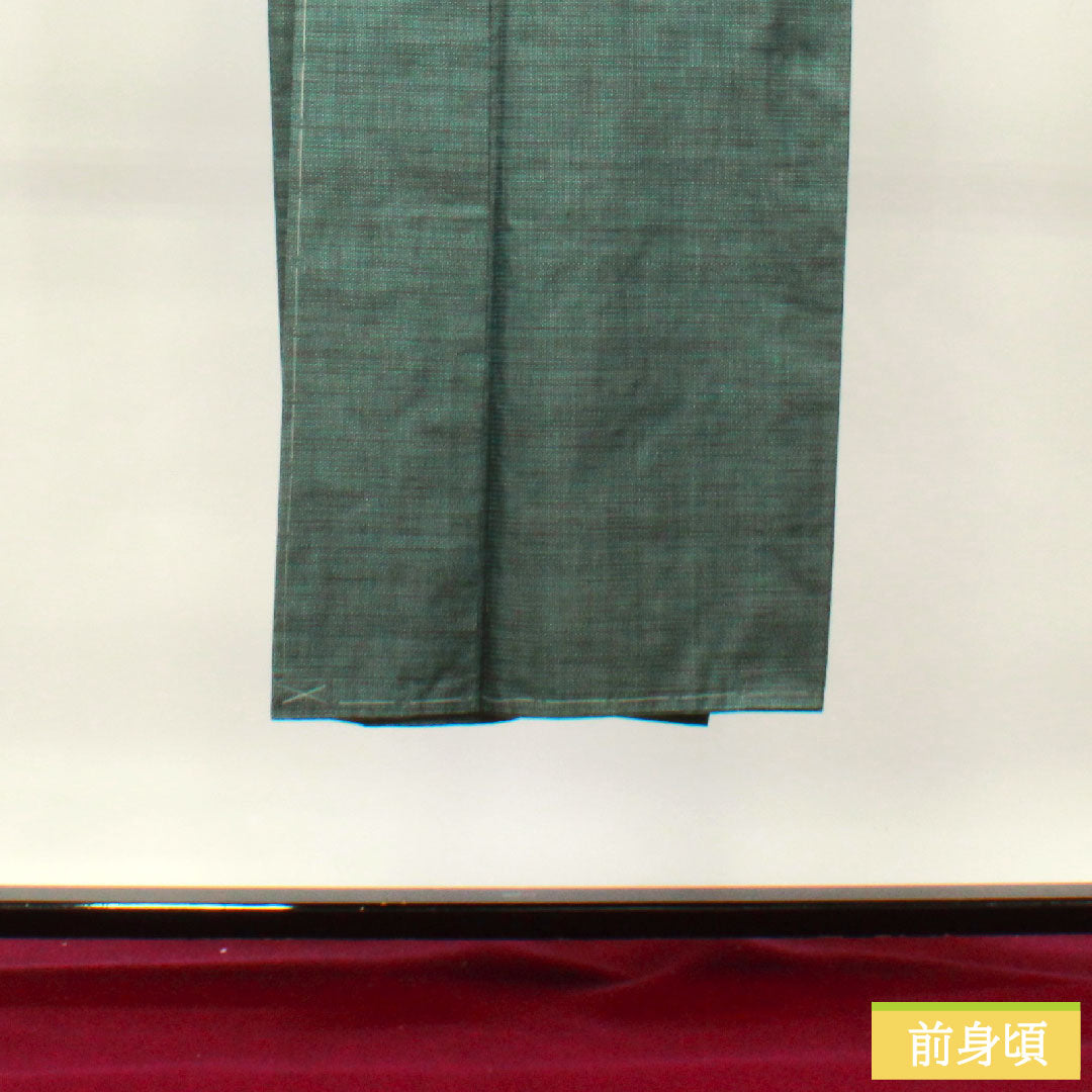 男物 正絹 身丈138cm 裄丈68cm 大島紬 100亀甲 しつけ糸付き 未使用品 Sランク 袷 緑系 1119000702319