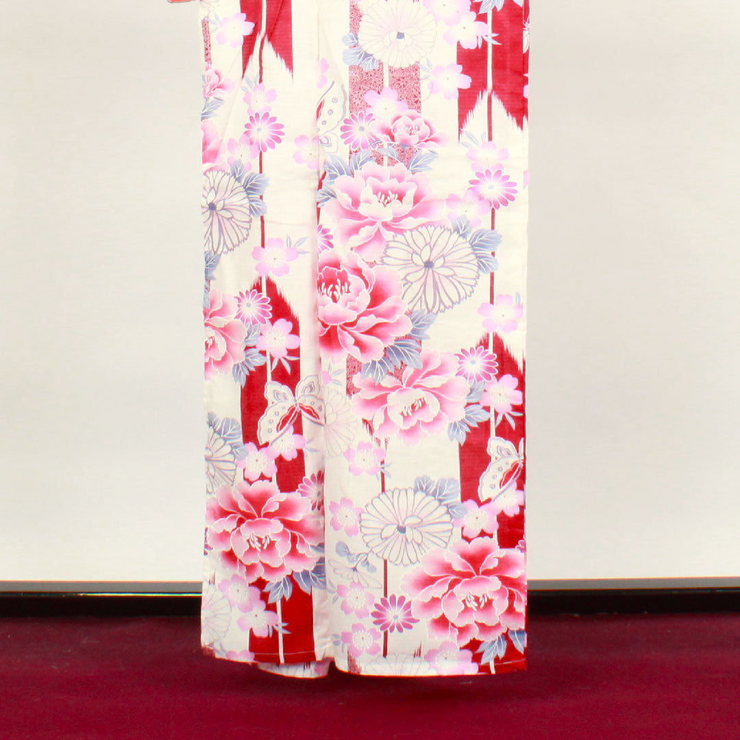 浴衣 草花模様 木綿 Sランク 単衣 身丈161.5cm 裄丈65.5cm 白系 1118001472411